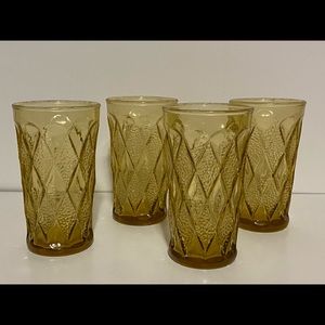 Vintage, Amber Drinking Glasses. Diamond design. Set of 4. MCM. Barwear.